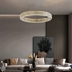 Hotel Room Decorative Luxury Modern Design Circle Stainless Steel Crystal Led Chandelier Pendant Light