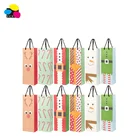 Wholesale factory 24Pcs/Pack 6 Assorted Designs Kraft Paper Wine Bags With Nylon Handles