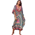Loose V Neck Short Sleeve XF301 Beach Kaftan Dress Swimsuit Cover Up for Swimwear