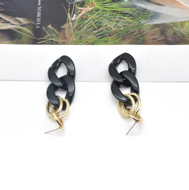 2021 retro acrylic flat cuban link women classic gold chain africa earrings