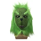 Ready To Ship Grinch Stole Christmas Latex Head Mask with Long Hair Xmas Hat Helmet Party Prop Holiday Decoration