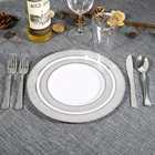 White with Silver Disposable Dinnerware Sets Tableware