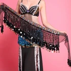 Hot Sale Sparkling Belly Dance Coins Tassel Hip Scarf Shawl Sequins Fringe Waist Chain Belt