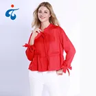 New arrival beautiful bright cotton long sleeve blouse loose women red