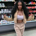 Womens 2020 Winter Wear Warm Cropped Drawstring Furry White Zip Up Womens Bubble Puffer Jacket