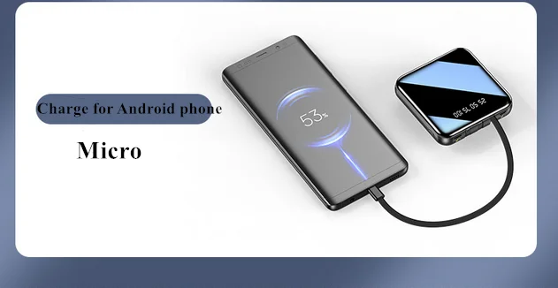 20000mAh Mirror Mini Power Bank Portable LED LCD Fast Charging slim Powerbank Quick Charge Mobile Charger with 3 in 1 cables