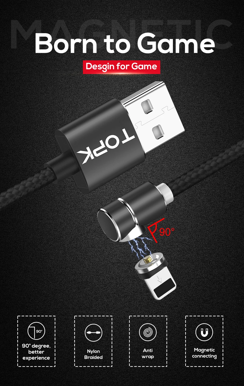 2019 Hot Sale Elbow Magnetic Fast Charging USB Cable Magnet Charger Cable for Mobile Phone - ANKUX.COM