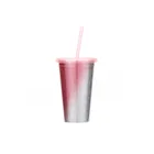 450ML double wall plastic gradient color travel coffee mug with straw lid
