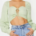 Top Blouses Tops 2020 Popular Custom Square-neck Women Top Long Sleeve Blouses Puff Sleeve Crop Tops For Women