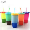 New fashion color changing cup plastic cup mug change color with straw and lid