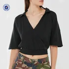 OEM Custom Wholesale Women's v-neck Natural Surplice Cropped Top cropped top female crop tops for women