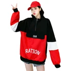 Custom Contrast Colorblock Long Sleeve Pullover Top Crewneck 34.2% cotton 65.8% polyester Sweatshirts Women Hoodie