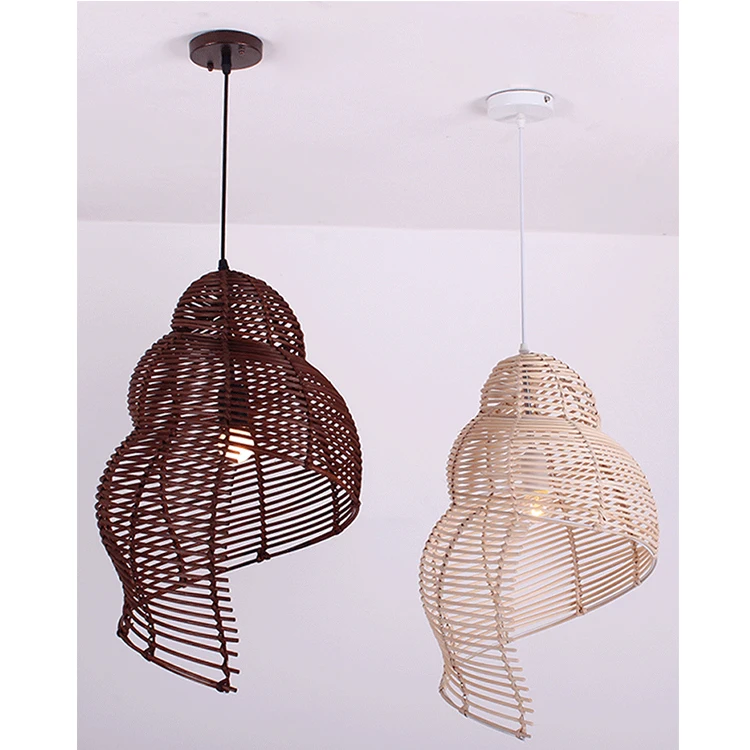 Sea snail shape natural handmade rattan woven E27 LED wooden chandelier for restaurant pendant light