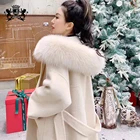 Cashmere wool fur Coat Winter women fur collar coat Women woolen fox collar fur coat