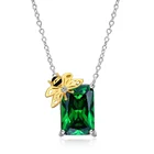 Fashion Jewelry Sterling Silver Bee Emerald Pendant Necklace Gift for Women Girls