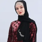 2019 Latest style plain chiffon muslim lace shawl with instant beaded scarf turkish hijab