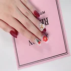 Frosted red cream white with floral party custom nails