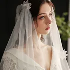 V646 Novelty custom head sex bridal veil trim ivory cathedral bride lace wedding veil with comb