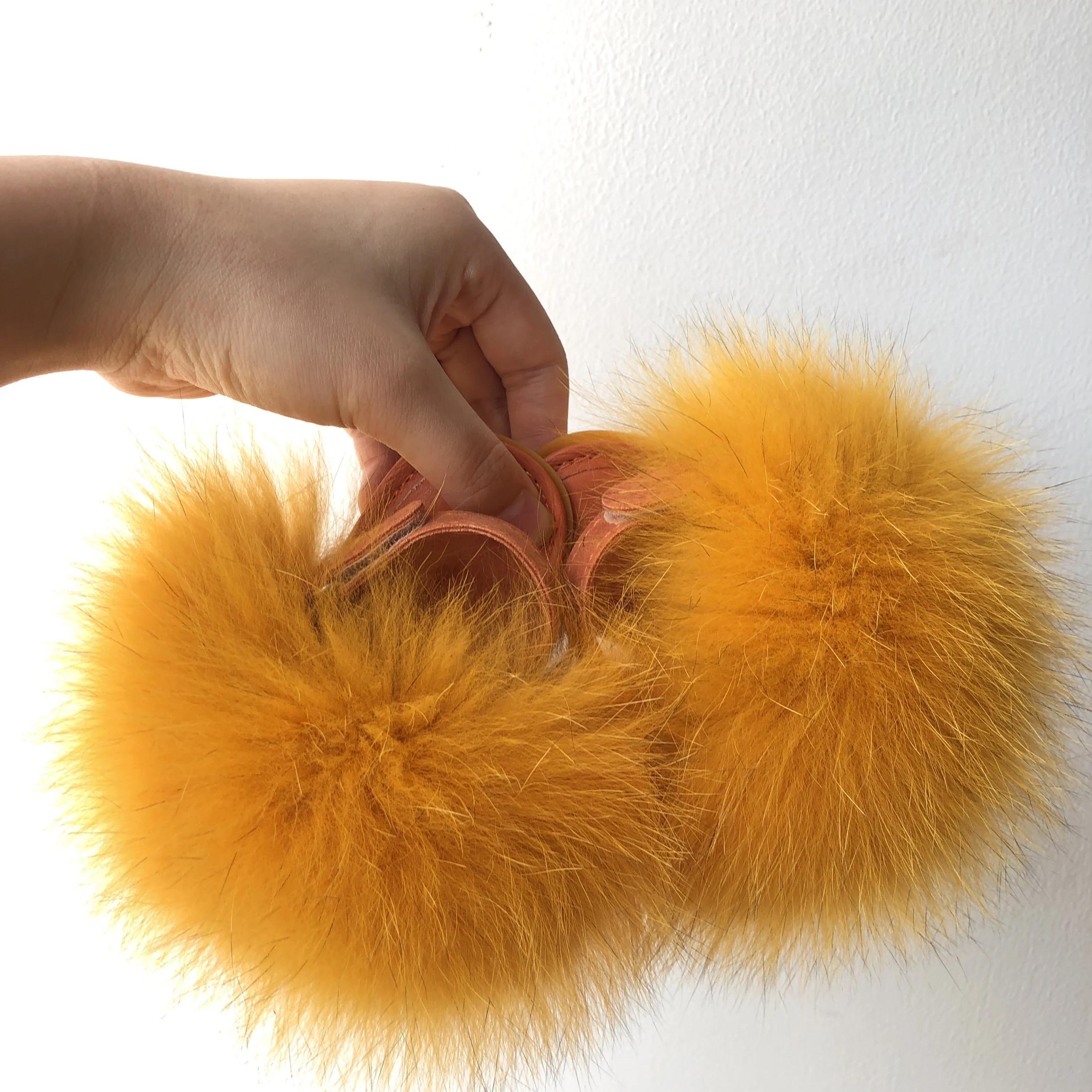 baby fur slides with strap