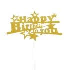 Paper Decoration Paper Wholesale Low MOQ Paper Party Decoration Golden Happy Birthday Glitter Paper Cake Topper