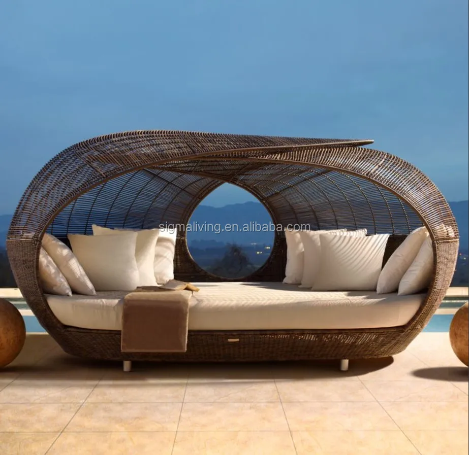 Wholesale garden sets wicker rattan outdoor unique day bed chaise furniture