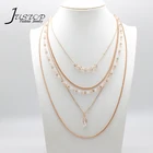 Statement multi layer gold chain crystal necklaces bisuteria for women