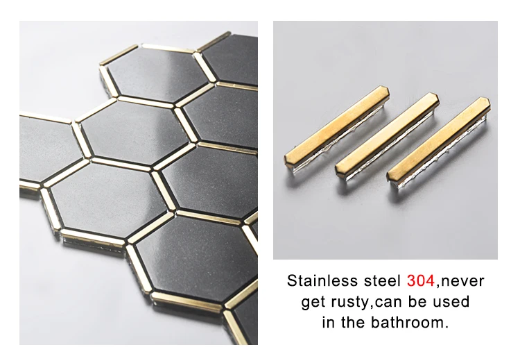 new design hexagonal honeycomb thassos white marble with brush gold stainless steel mosaic tile