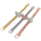 Hot sale hip hop micro inlaid zircon pink butterfly cuban bracelet men and women with the same lock fashion jewelry