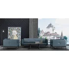 Office Living Room Italian Modern Style Blue Leather Lounge Suite Sofa Set with Arm