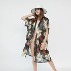 Fashion flowers printed beach kimono Women long beach Cover Up Beachwear
