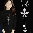 Gift Necklace World 2020 Fashion Vintage Lady's Imitation Pearl Flower Shape Pendant Long Necklace for Women