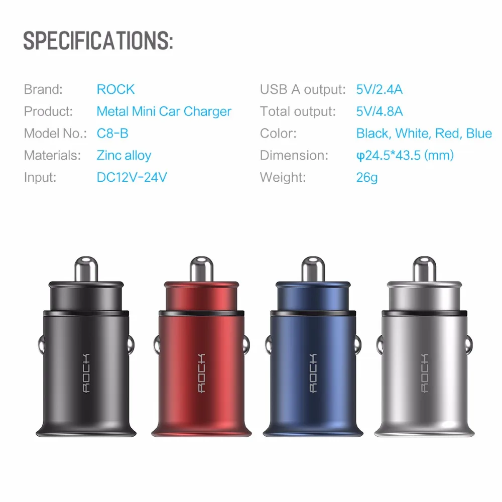 ROCHE 5 V 4.8A En Métal mini Chargeur De Voiture Double USB pour iPhone Samsung Téléphone Portable Rapide De Téléphone De Voiture De Voyage USB chargeur - ANKUX Tech Co., Ltd