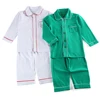 Boys 100% cotton children long sleeve solid pajamas set fall and winter kids boutique GREEN pyjama sets