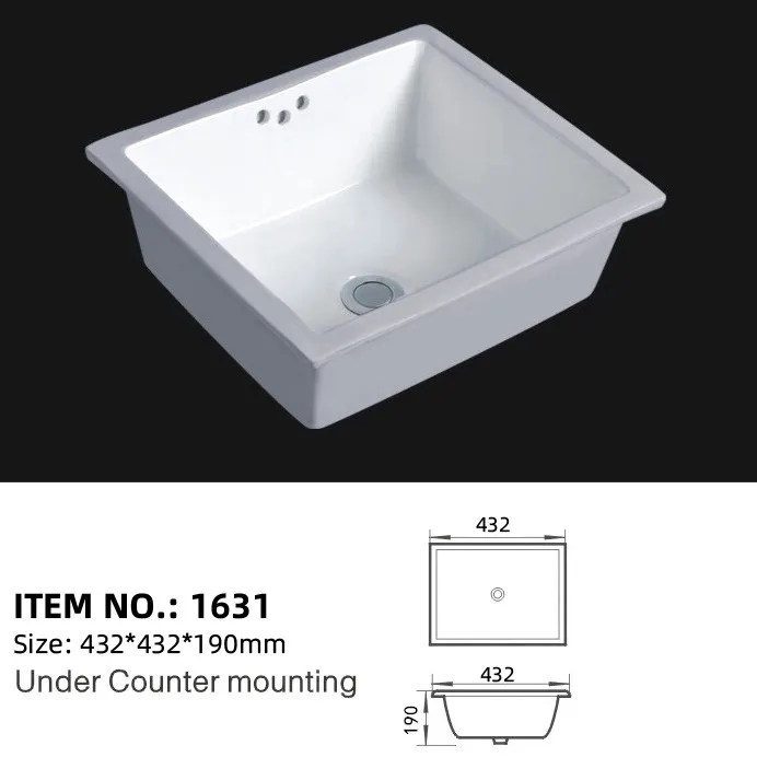 white square Ceramic Undercounter Sink undermount bathroom washbasin