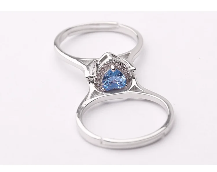 New Product FashionableHeart Shape Adjustable Reversible Flip Ring Rhodium Plated Pure S925 Silver Double Ring Rotating Diamond