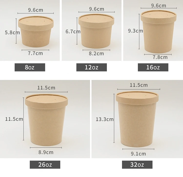 Kraft /White Disposable Paper Soup Cups /Tubs/Bowl with Paper Lids