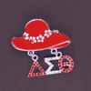Custom Trendy Fashion Metal Sorority Club Red Enamel Crystal Rhinestone Greek Letter DST Hat Delta Sigma Theta Lapel Pin Brooch