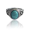 Turquoise ring hot style ring hollow carving flower natural gem turquoise ring for men and women