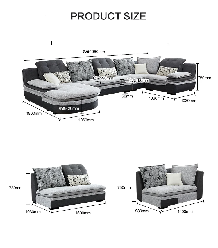 102181 Hot sale european style 7 seater luxury corner fabric sofa set