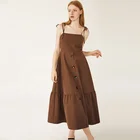 Chic Korean version Gentle brown sling in a long dress plus size dress Casual women dress