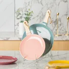 Colorful shiny glaze tableware appetizer plate porcelain round cake pizza platter with bamboo handle