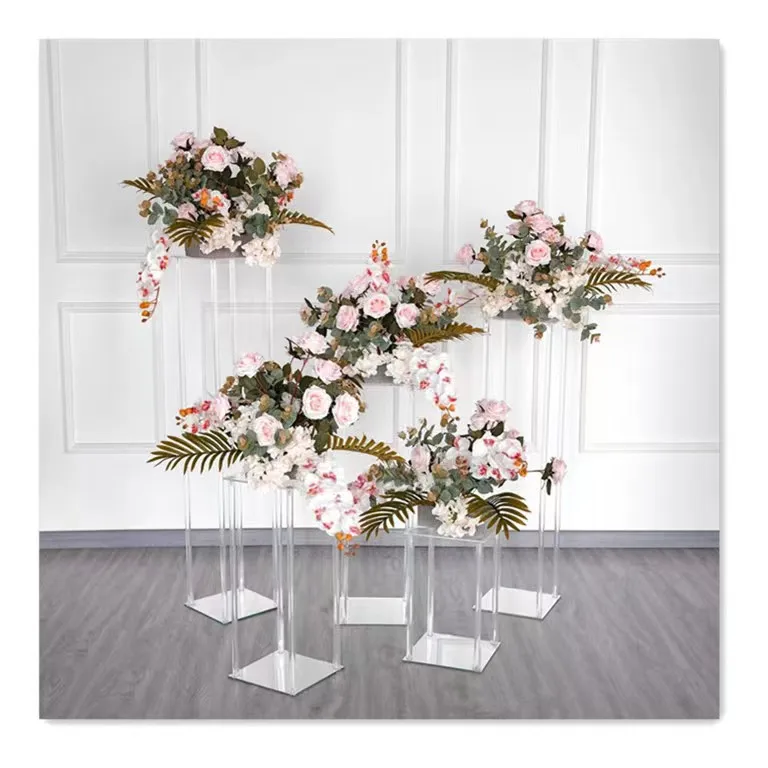 Clear Acrylic Floor Vase Flower Stand With Mirror Base Wedding Prop