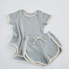 2020 Toddler Boys Girls Summer Clothing Ribbed Knitted Short Sleeve T-shirts+Shorts sets baby clothes kids clothing