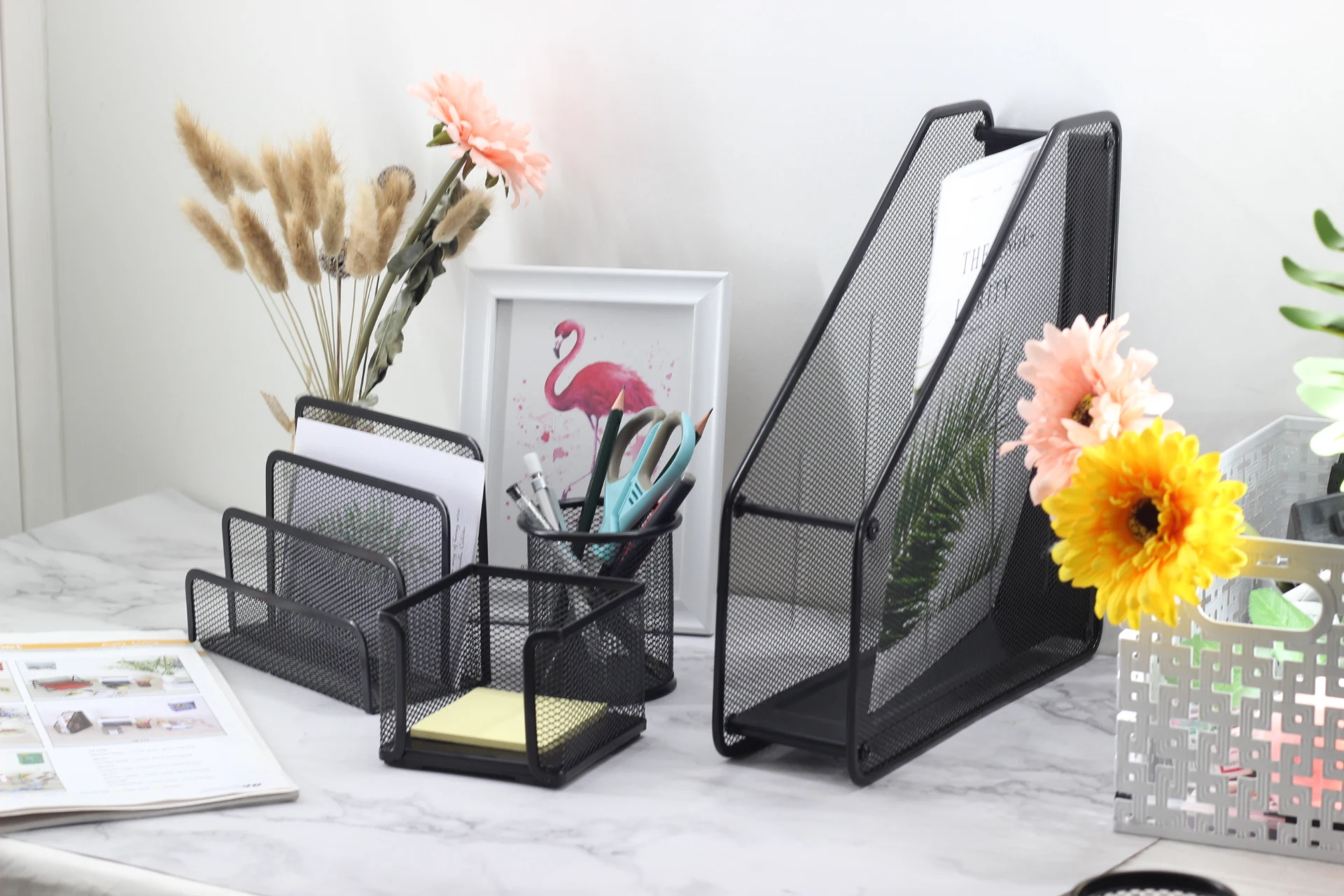 school supplies desktop 4-piece metal mesh office stationery set