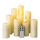 3D flame D5 H10 H12.5 H15 H17.5 H20 H22.5 pillar flat ivory paraffin wax home decoration led remote candle