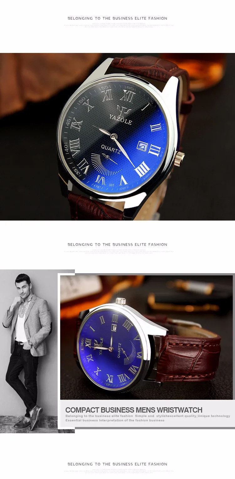 Yazole Z 307 Wristwatch Genuine Leather Calendar China Factory Waterproof Unique Two and Half Real Pointer Design Mens Watch