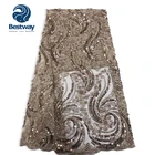 Bestway Luxury Embroidery Gold Beaded Sequin Lace Fabric for Dress