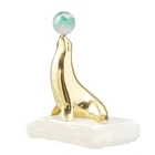 Nodic white green Crystal luxury Brass sculpture dolphin metal crafts home decoration pieces