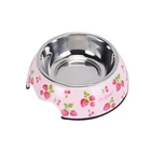 Hot sale stainless steel anti-skid rubber ring round melamine plastic pet bowl for dog cat