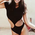 Accept OEM Custom Women New Sleeved Bikini Pure Colored Knotted Individual Black One Piece Swimsuit